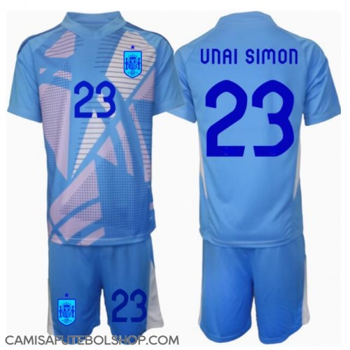 Camisa de time de futebol Espanha Unai Simon #23 Goleiro Replicas 1º Equipamento Infantil Europeu 2024 Manga Curta (+ Calças curtas)